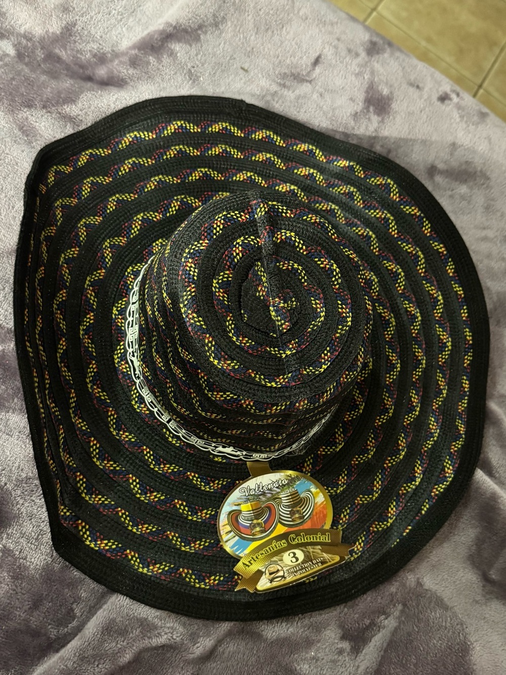 Black Multicolor NWT Artesanías Colonial Colombian Sombrero Vueltiao